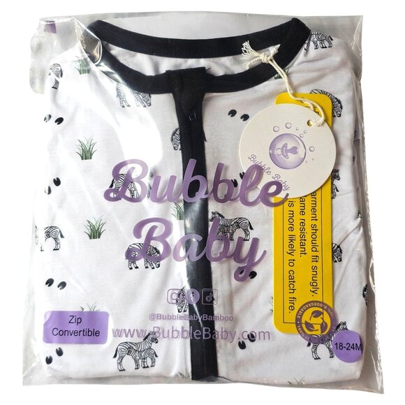 Bubble Baby Zebra Print Bamboo Zip Convertible Footie Romper NWT 18-24M - Picture 1 of 6